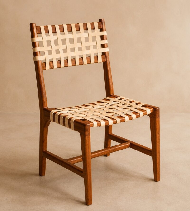 The Chobe Chair handcrafted from Zambezi teak and leather rimpie straps.