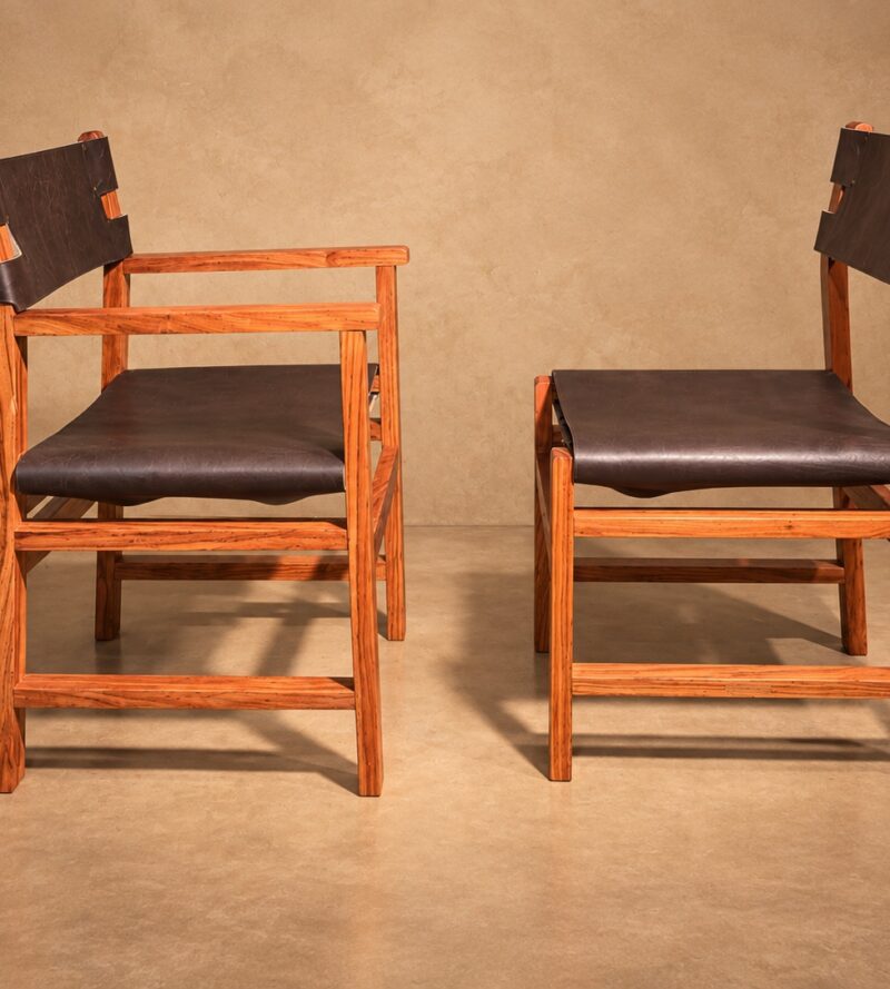 Okavango leather chair and carver made from teak and harness leather