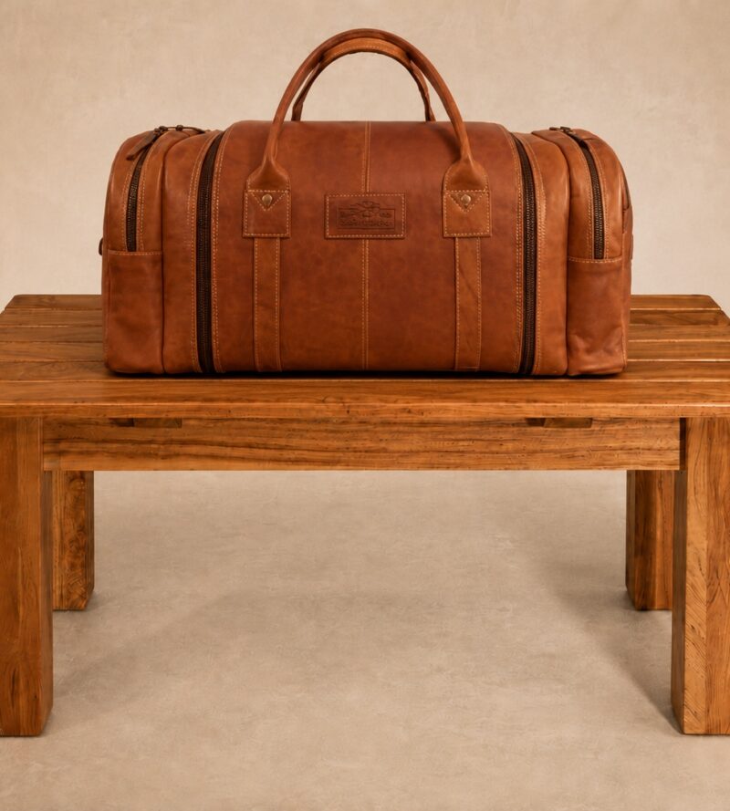 Slatted hardwood luggage rack by The African Touch