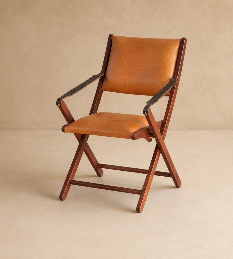 Serengeti Campaign Chair handcrafted in African mahogany and antique leather.
