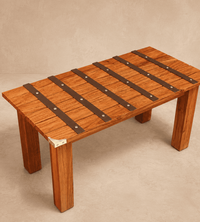 luxury luggage rack made from Zambezi teak with leather straps and brass corners