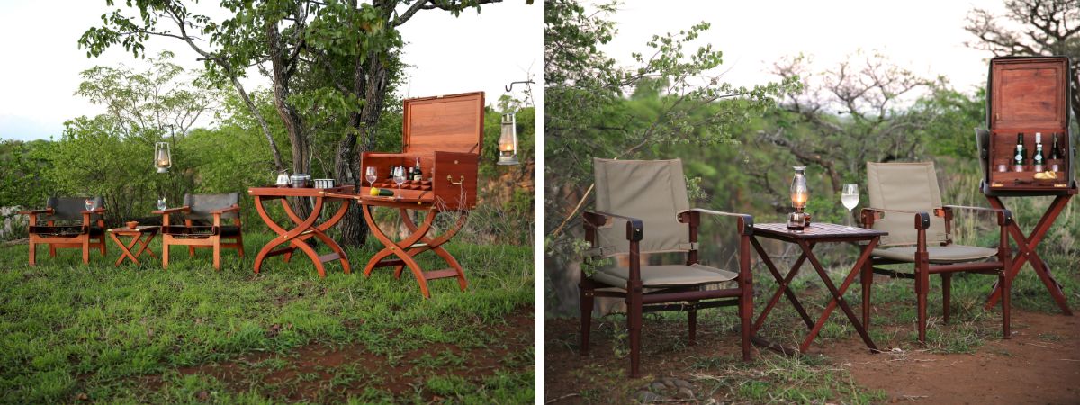 luxury safari field bars set up for an authentic bush dining experience