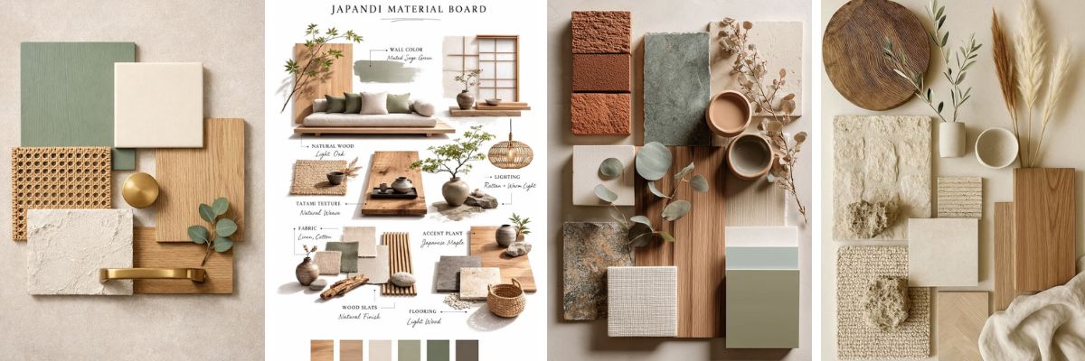 Safari lodge interior design mood boards with organic materials, soft earth tones, and natural textures inspired by Southern African landscapes.
